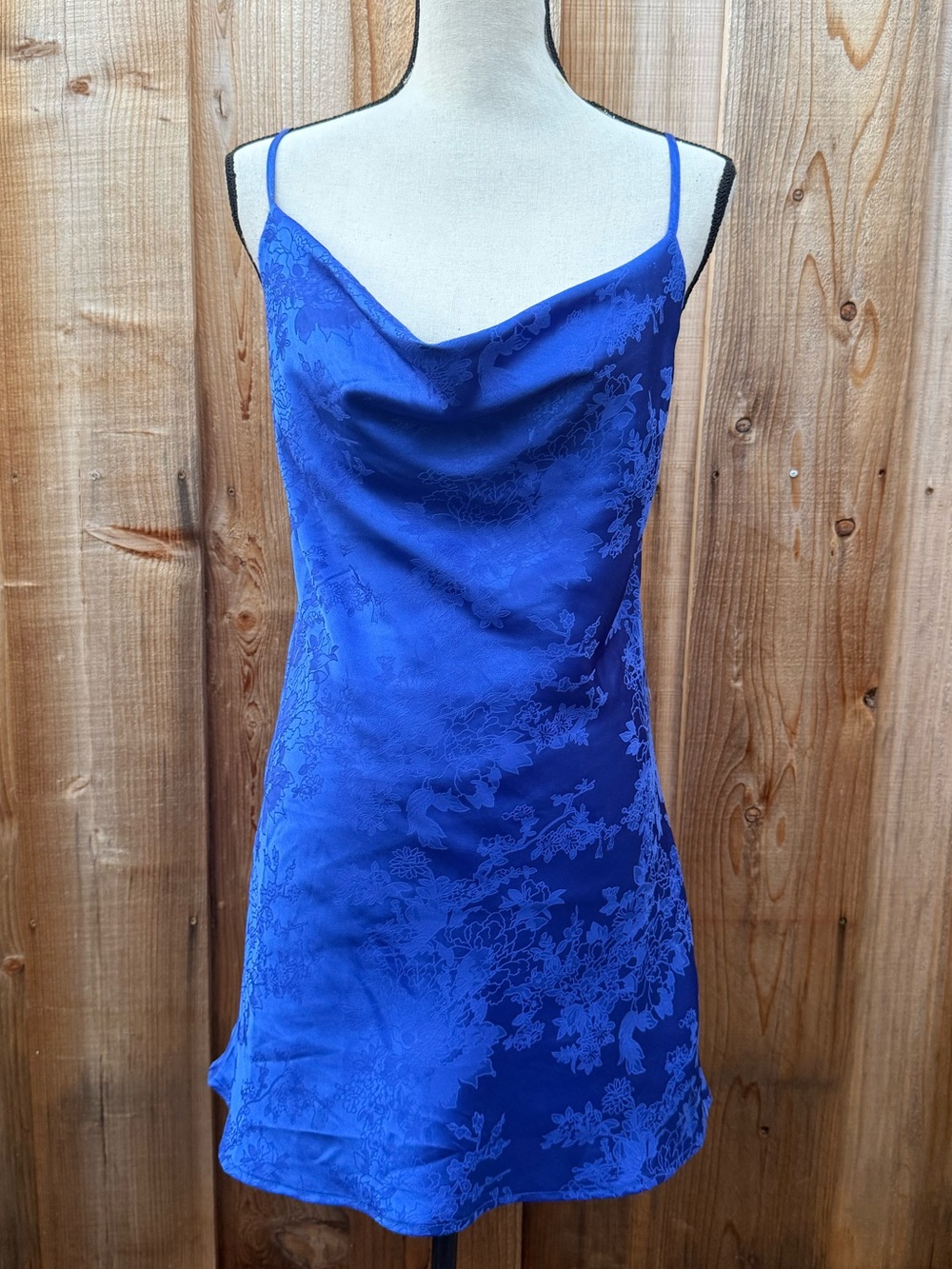 Forever 21 Royal Blue Satin Cowl Neck Camisole Dress